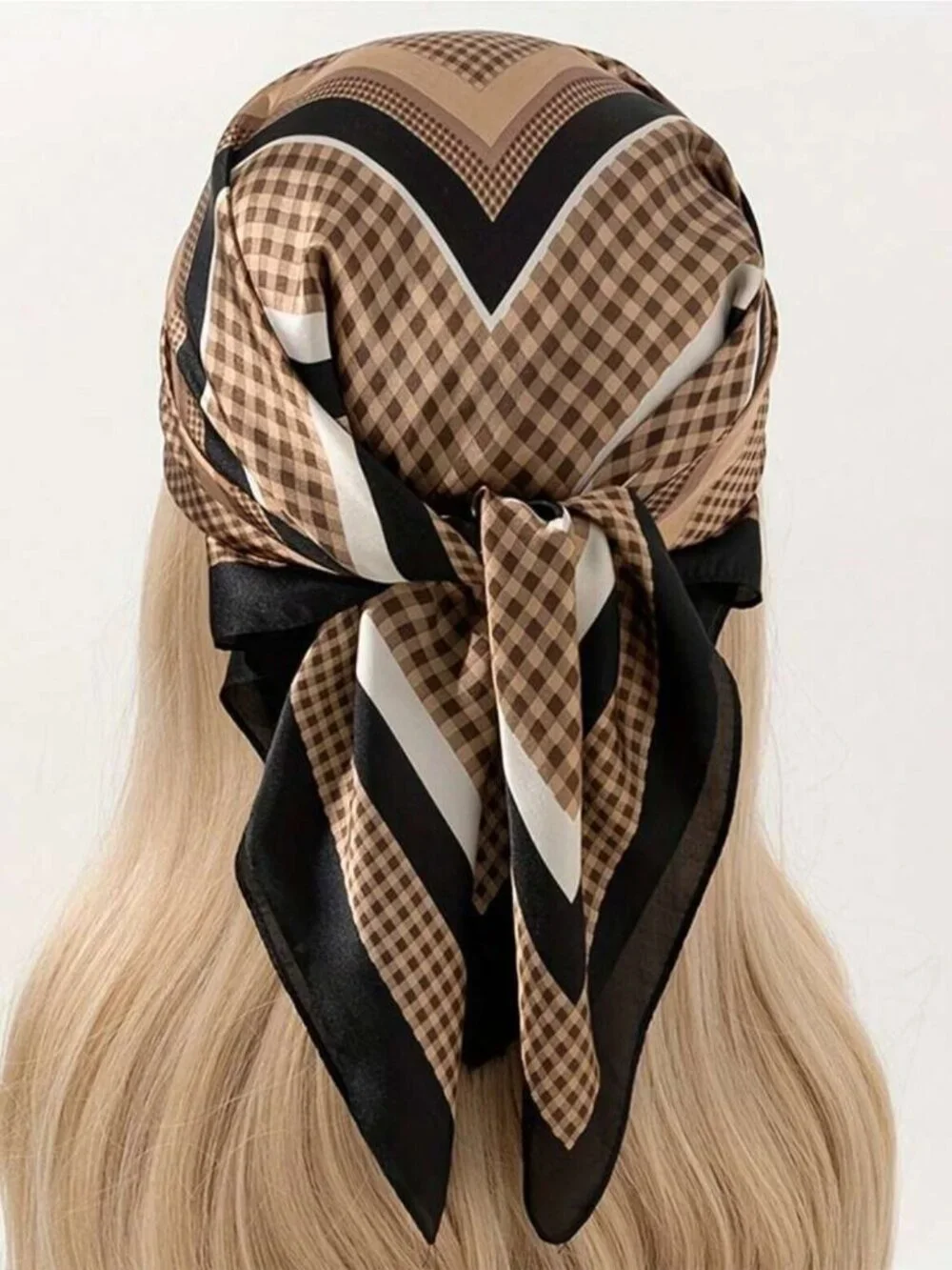 ✨New Elegant Bandana Geometric Scarf Silky Satin Black and Brown Wrap Stylish✨